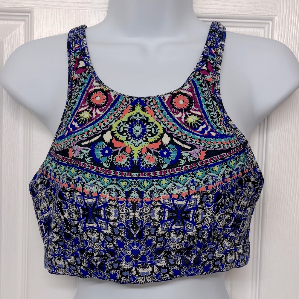 Athleta Baja High Neck Blue Print Swim Top 34 B/C